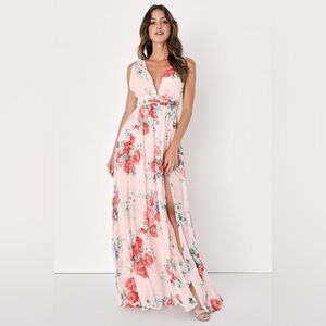 Lulus Garden Meandering Blush Floral Print Maxi Dress Size Small Pink Peach NWT